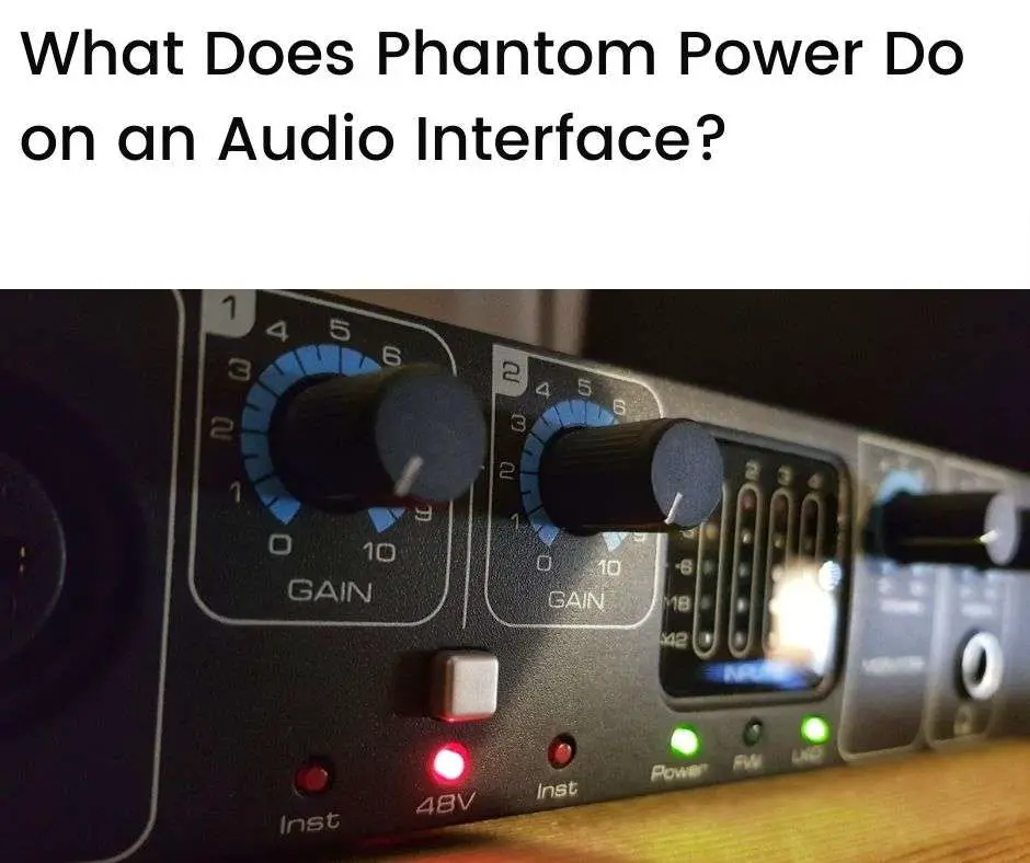 View of an audio interface with its phantom power switch on